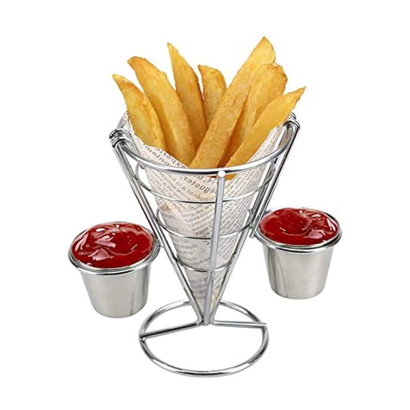 14077 Stainless Steel Conical Basket With Sauce Cup