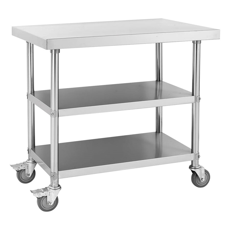 41243 3-Tier Round Tube Work Table With Wheels